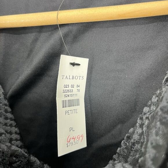 Talbots Top Size Large Petite Black Velvet Houndstooth Burnout Cowl Neck Elegant - Picture 4 of 7